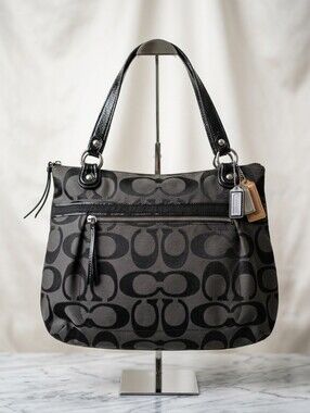 Coach Poppy Signature Black Sateen Canvas  Tote